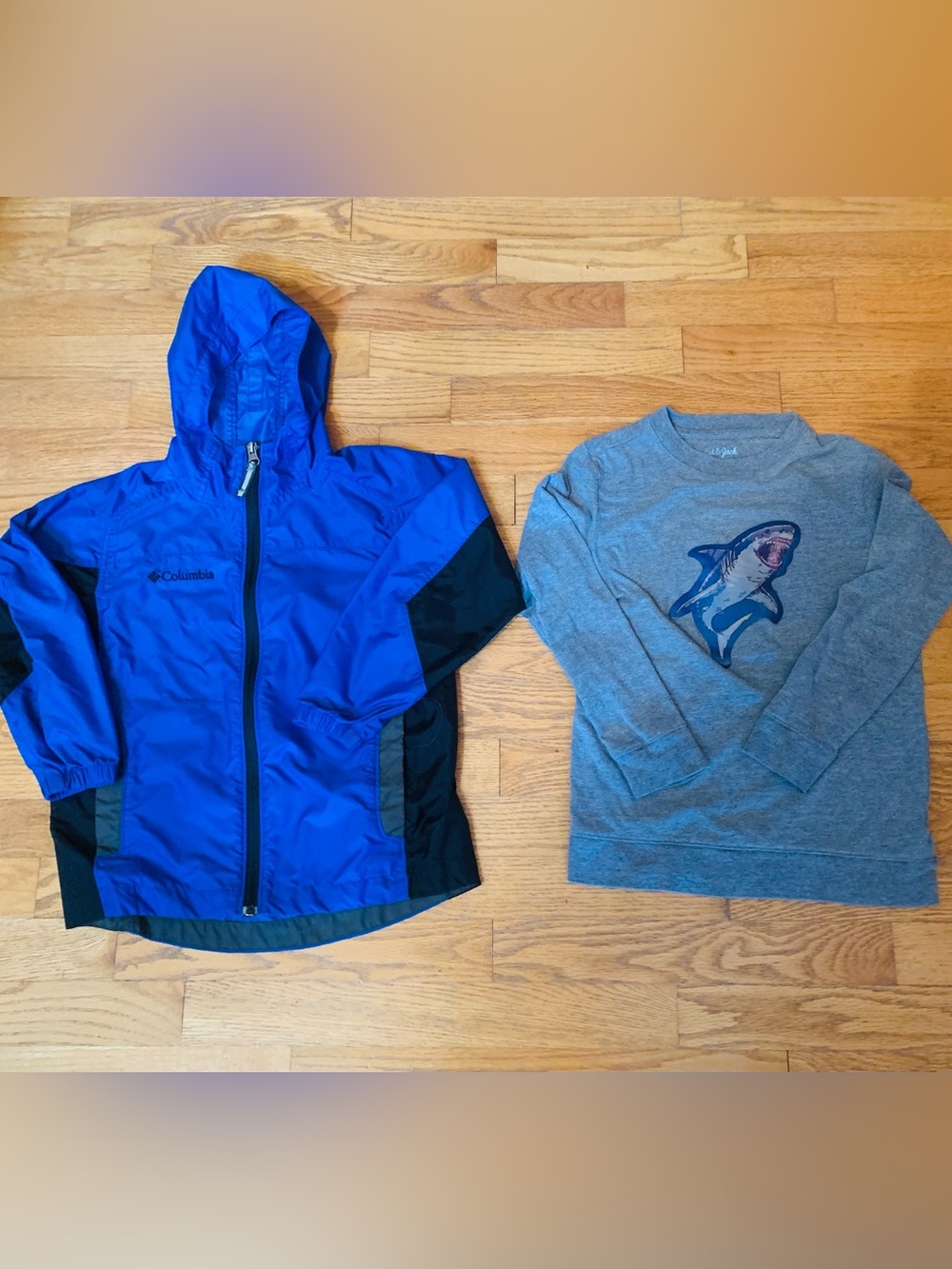 Columbia Rain Jacket & Shark Glow in the Dark Long Sleeve Shirt Boys Sz 6/7 Set